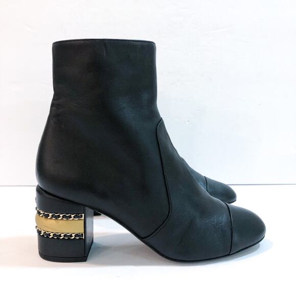 Chanel Lambskin Leather Double Stack Chain Ankle Boots